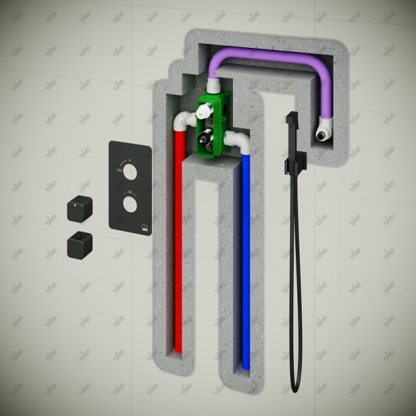 Смеситель встроенный с гигиеническим душем с термостатом Timo Petruma 5089/03SM черный
